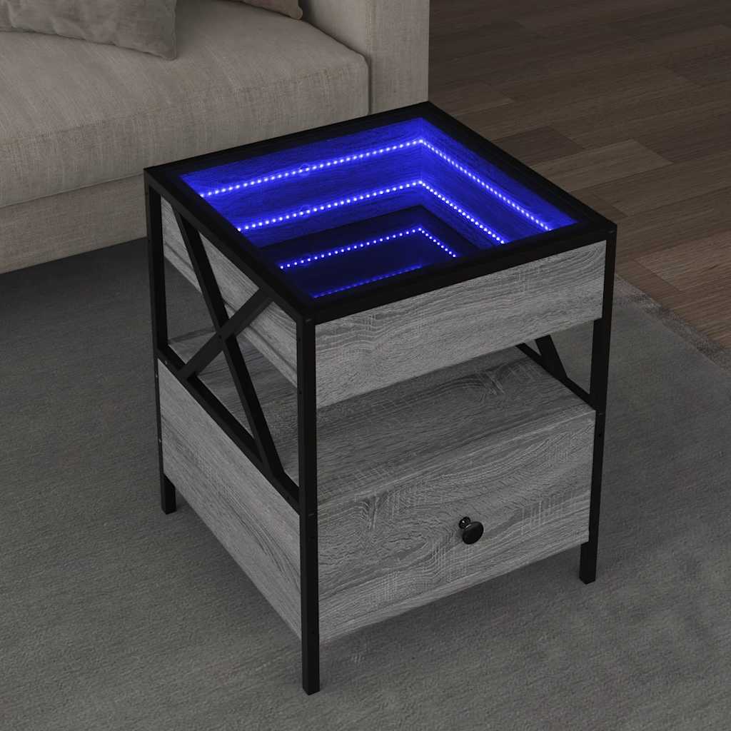 Stolik Kawowy Z Led Infinity, Szary Dąb Sonoma, 40X40X51 Cm