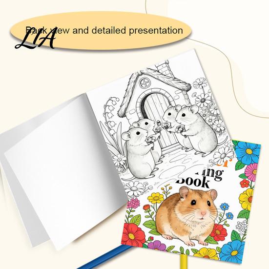 Line Art for Beginners Hamster Coloring Book Kids, Cute Animal Illustrations And Childrens Creative Drawing Floral Elements Book, Thick Paper Portable