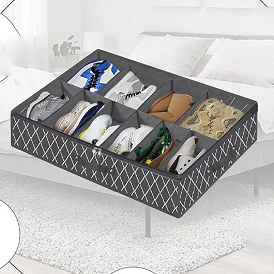 Under Bed Shoe Storage Organizer 1 Piece - Holds 12 to 16 Pairs Breathable Foldable with Transparent Window for Easy Viewing