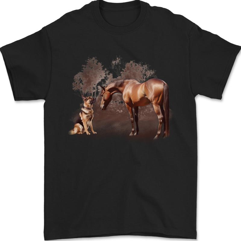 Men's 100% Cotton German Shepherd and Horse T-Shirt