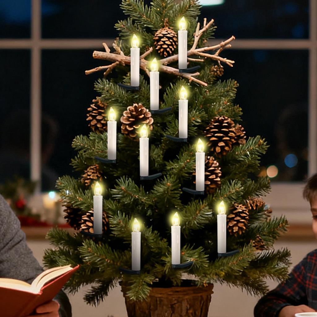 Candle Ornaments Taper LED Home Decor with Remote 10 Pieces Christmas Tree Candle Decorations for Party Outdoor Birthday Holiday