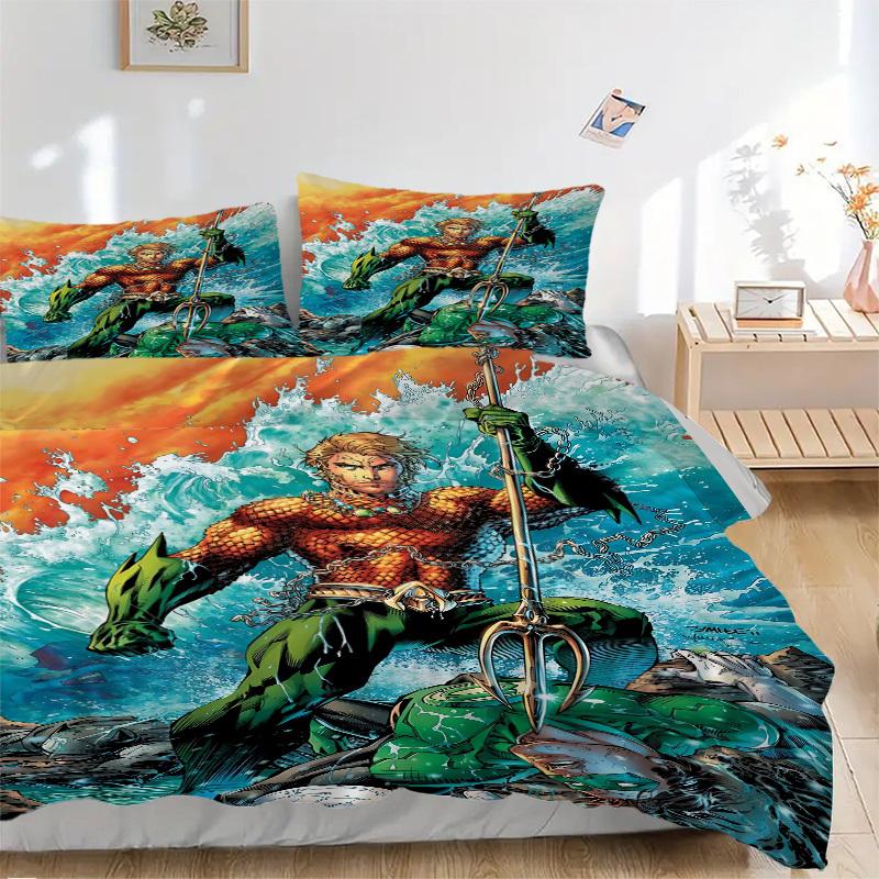 3pcs Aquaman, Trident Cover Set,Soft Comfortable Duvet Cover,Guest Room (1*Duvet Cover + 2*Pillowcases, Without Core) yy251024133