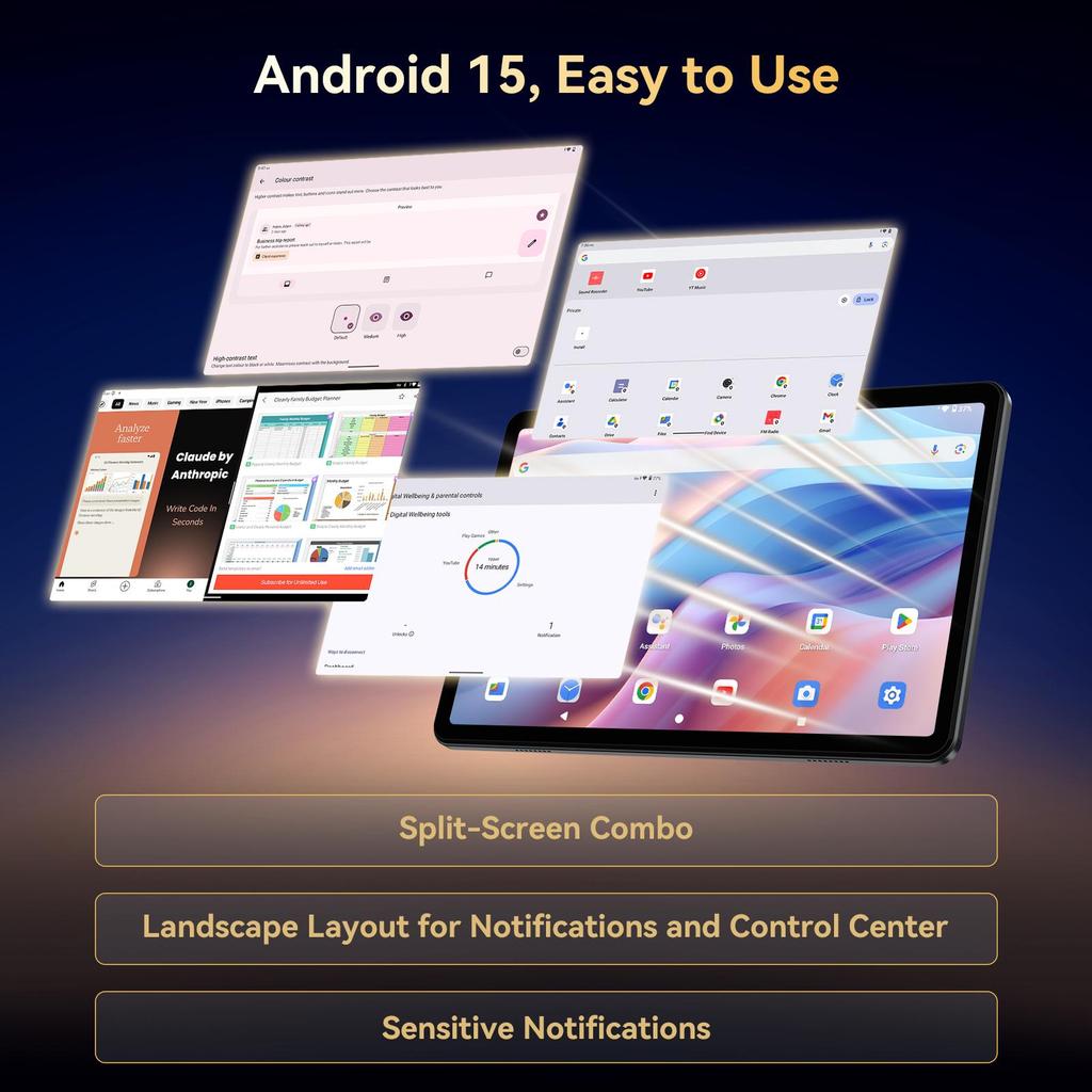 TABWEE T80 Set Android 15 6GB RAM 128GB ROM Tablet 10.1 Inches 1280x 800 FHD Display Octa Core UMS312(T310) PC Tablet