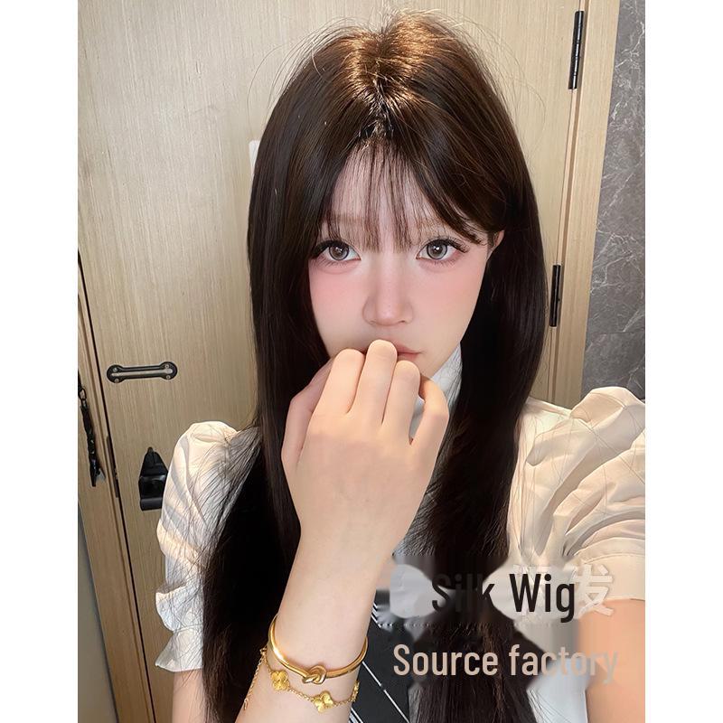 Sihuan Long Black Tea Lolita Wig - Women's Natural Straight Hair for Round Faces