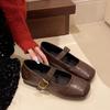 Versatile Square Head Temperament Commuting Mary Jane Shoes Women's Autumn New Retro Single Shoes Flat-soled Small Leather Shoes