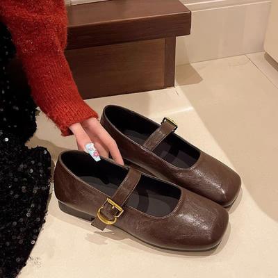 Универсальные туфли Мэри Джейн с квадратным носком, темпераментные, для работы, женские, осенние, новые, ретро, одинарные туфли, на плоской подошве, маленькие кожаные туфли