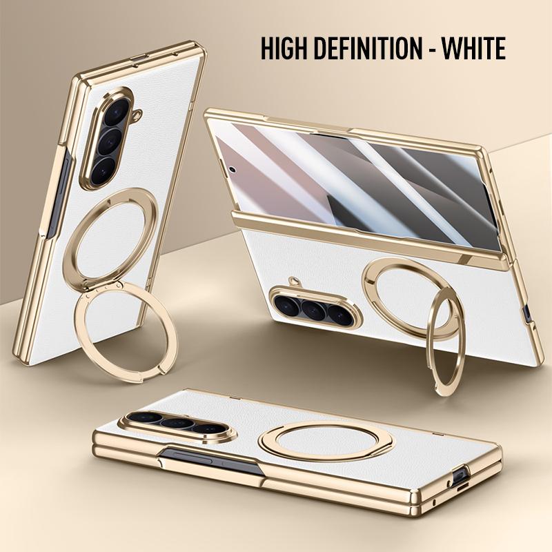 Для Samsung Galaxy Z Fold 7 Кожаный 360° Поворотный Держатель Магнитное Закаленное Стекло Передняя Пленка Противоударный Отпечатки Пальцев Чехол для Телефона