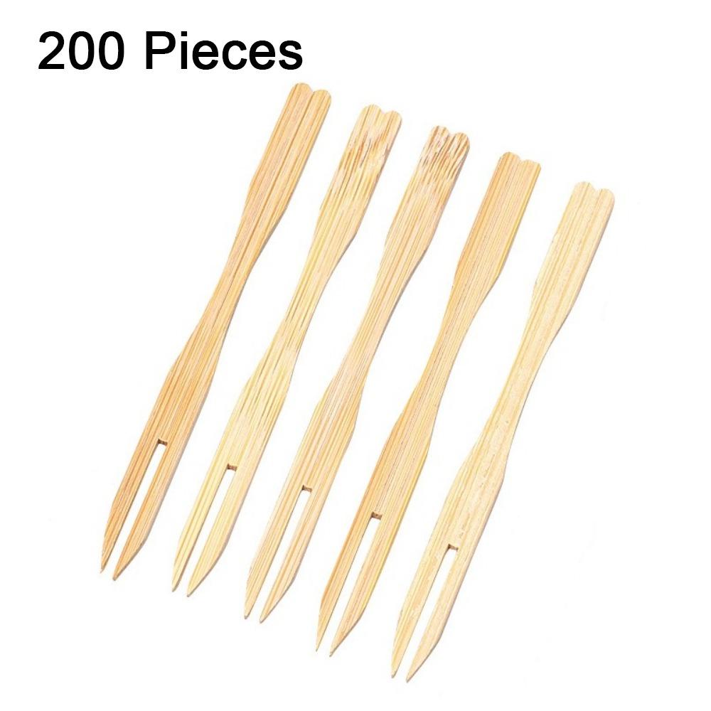 200 Pieces Mini Size Disposable Fruit Fork Bamboo Fruit Picks Portable Appetizer Forks Restaurant