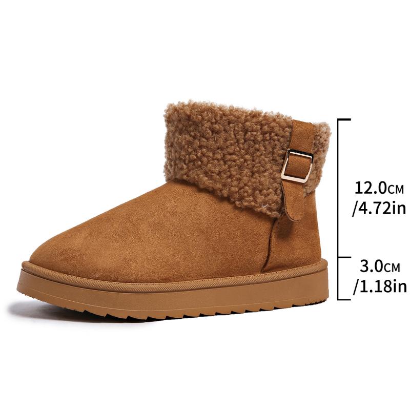 Faux Fur Non Slip Snow Boots Women 2025 Winter Round Toe Thick Bottom Ankle Boots Brown Warm Short Plush Cotton Booties