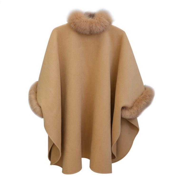 Autumn Women's Fashion Solid Color Fur Collar Medium Length Woolen Coat