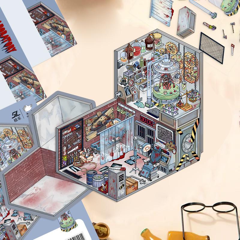 Cartoon Landscape Stickers Multiple Miniature World 3D Hut Unzip DIY Scene Manual Post