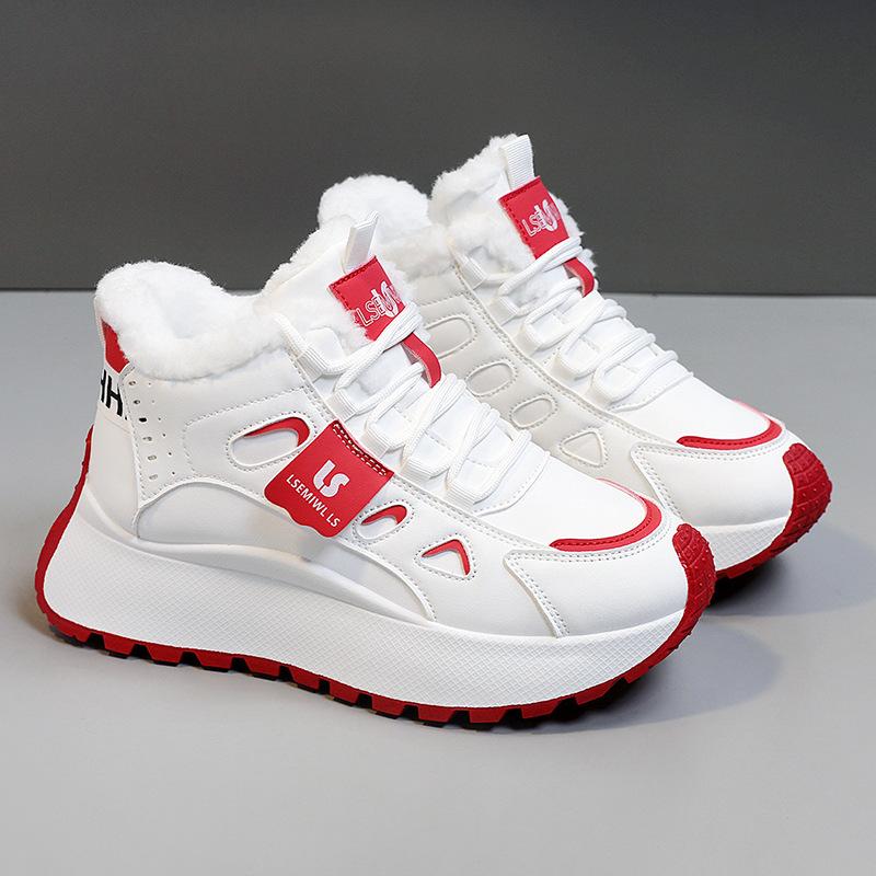Women's Chunky Platform Snow Boots With Faux Fur Lined Winter Warm Outdoor Walking Shoes Casual Lace-Up Sneakers Anti-Slip Work Short Bootie for Women