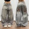 Danmo Harajuku High Waist Straight Leg Wide Leg Trousers Fashion Casual Loose Big Pocket Jeans Plus Size