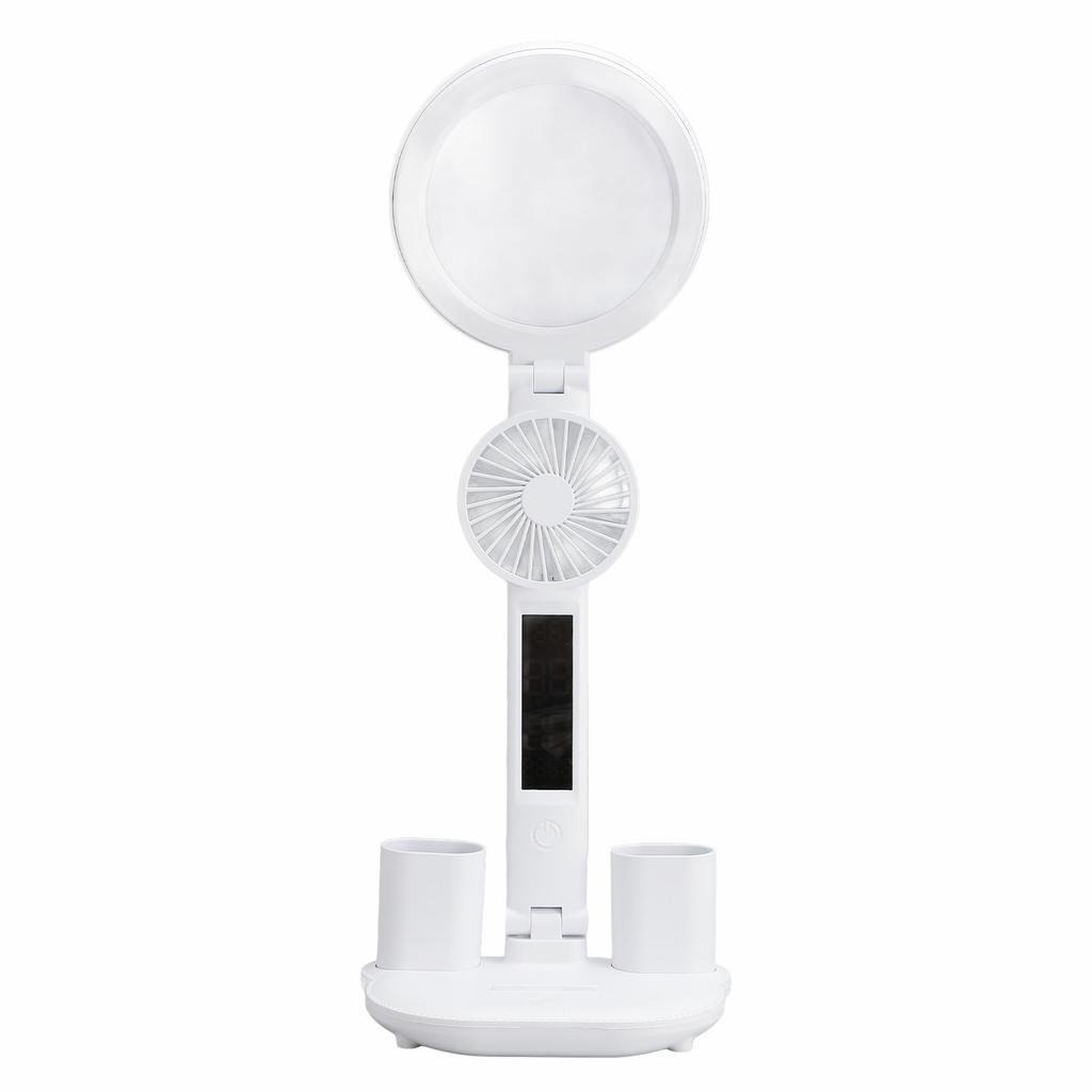 Светодиодная настольная лампа с вентилятором, держателями для ручек, складная, плавная регулировка яркости, USB-порт, часы, дата, температура, светодиодный дисплей