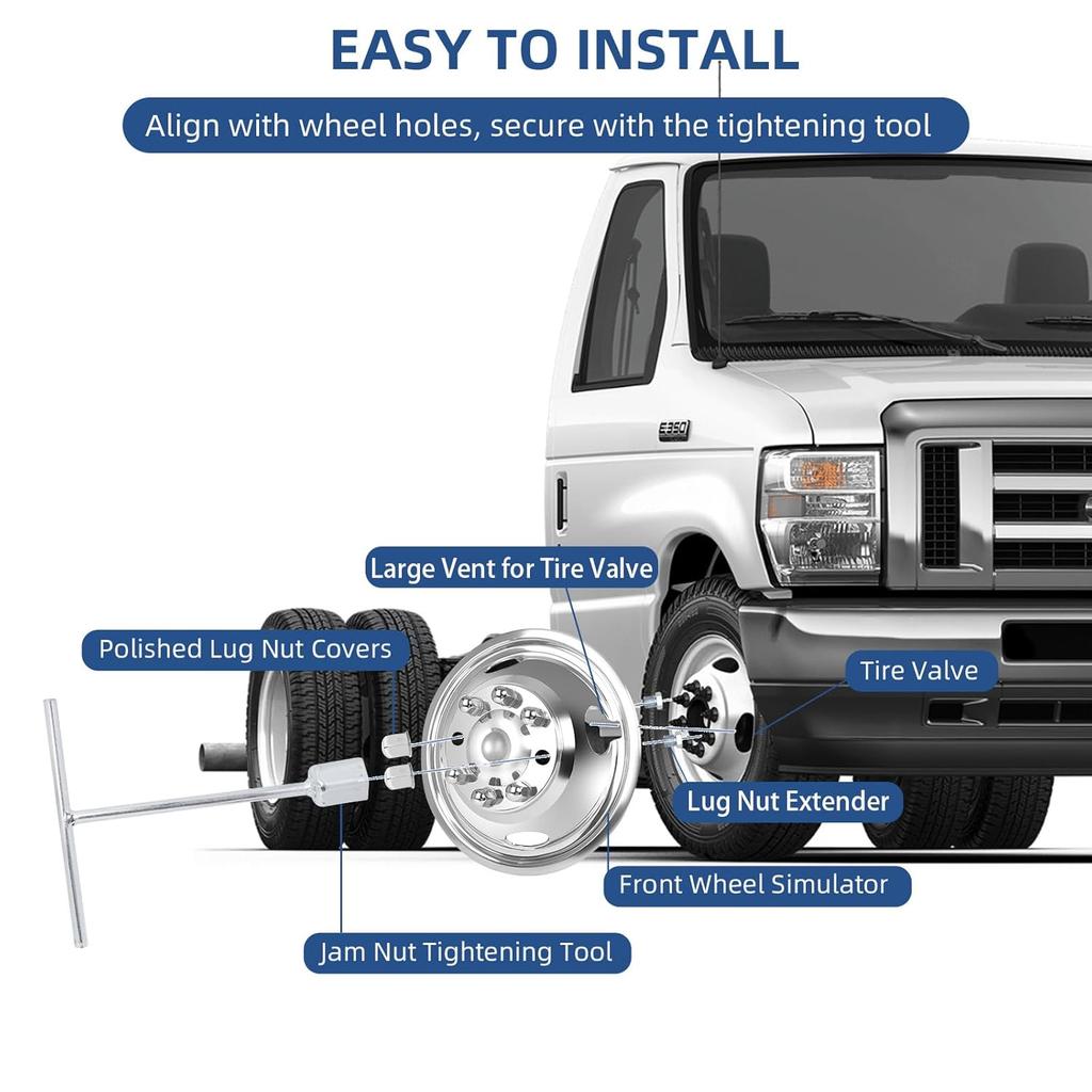 Улучшенные 8 шт. колесных гаек с адаптером(Расширитель) Для симулятора колеса Hightall 16" с 8 отверстиями, Совместим с Ford 2007-2025 E350/E450