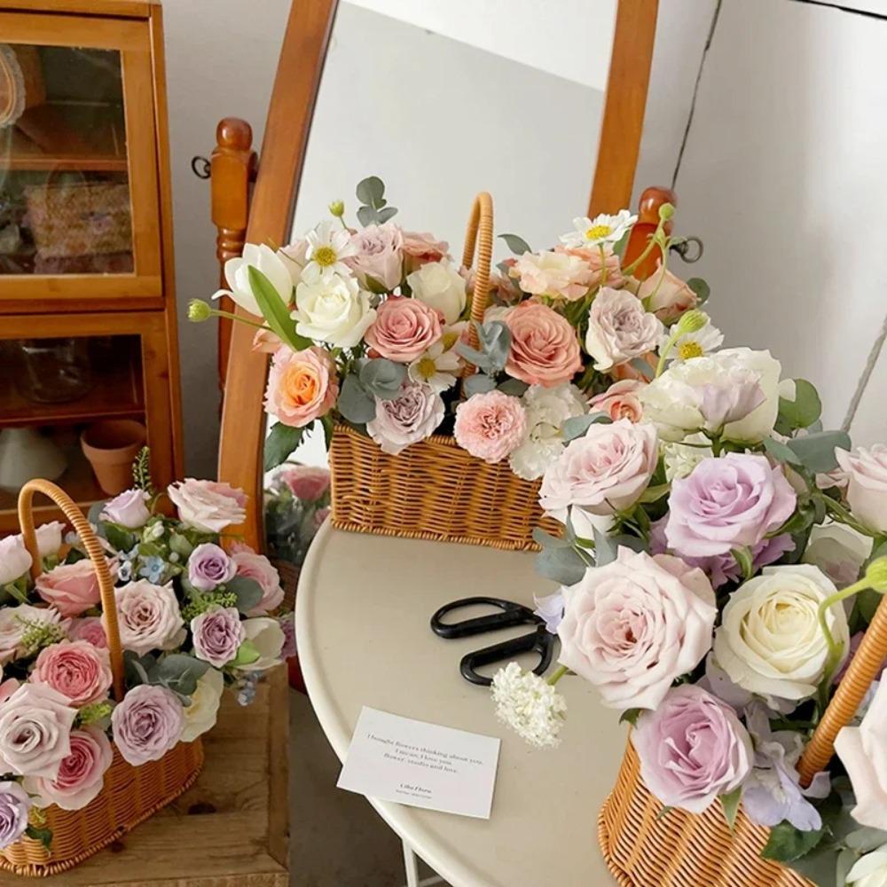 Контейнер для пикника Корзина для цветов невесты Плетеная корзина для пикника из ивовой лозы Подарочное украшение