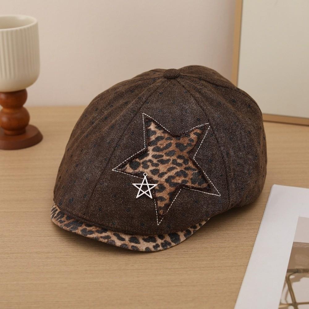 Polka Dot Newsboy Forward Cap Adjustable Soft Baseball Hat Fashion Leopard Print Beret Women