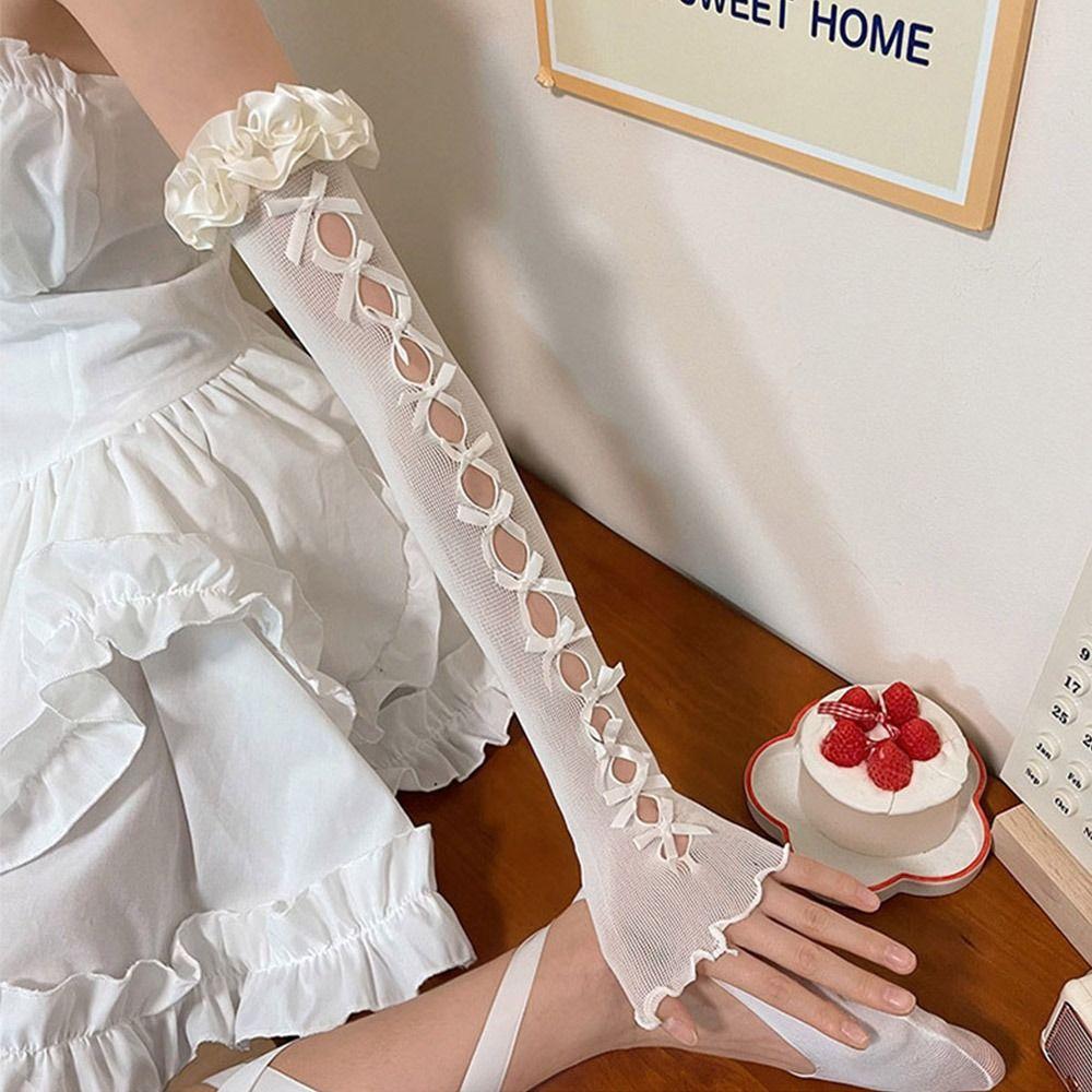 Y2k кружевные перчатки с бантом в балетном стиле женские солнцезащитные рукава милые кружевные перчатки принцессы реквизит для косплея