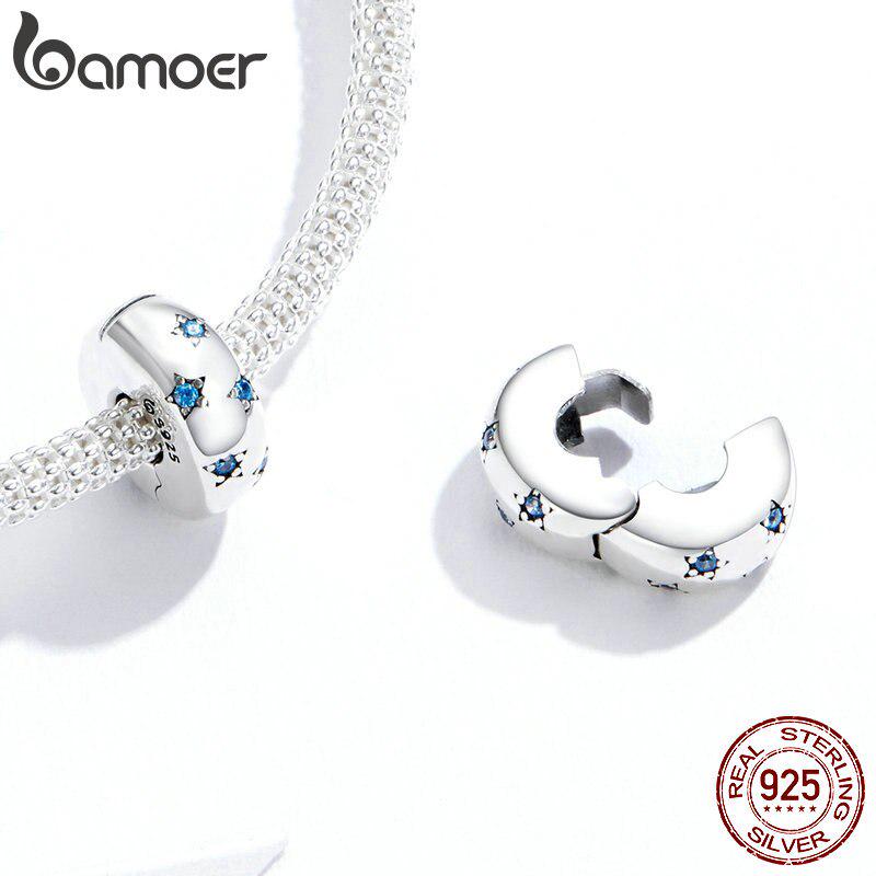BAMOER Стерлингового Серебра 925 пробы Ocean Blue Star Clip Шарм-пробка подходит для оригинального серебряного браслета ювелирных изделий