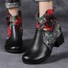 Women Genuine Leather Boots 2024 Fashion Handmade Retro Boots High Heels Ankle Boots Female Cowhide Floral Shoes