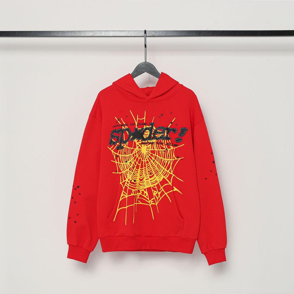 A high-quality SP5DER spider web foam printed hoodie, European and American large-size loose sweater.