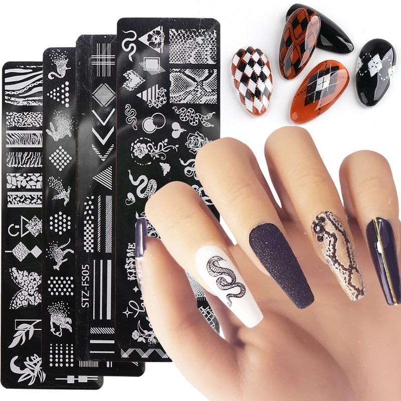 1 Pc Snake Nail Art Stamping Plates Wild Animal Prints Leopard Tiger Skins Nail Stencils Flower Lace Stamping Templates