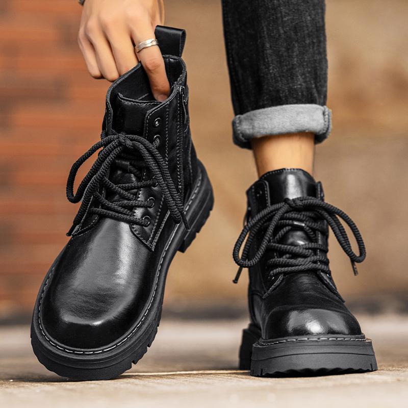 Модные мужские зимние плюшевые ботинки на шнуровке, натуральная кожа, мужские мотоциклетные ботинки, новые удобные повседневные кроссовки с высоким верхом