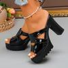 Женские сандалии Летняя обувь на блочном каблуке Однотонные сандалии на массивном высоком каблуке Повседневные сандалии на платформе с открытым носком Sandalia Feminina Женский каблук