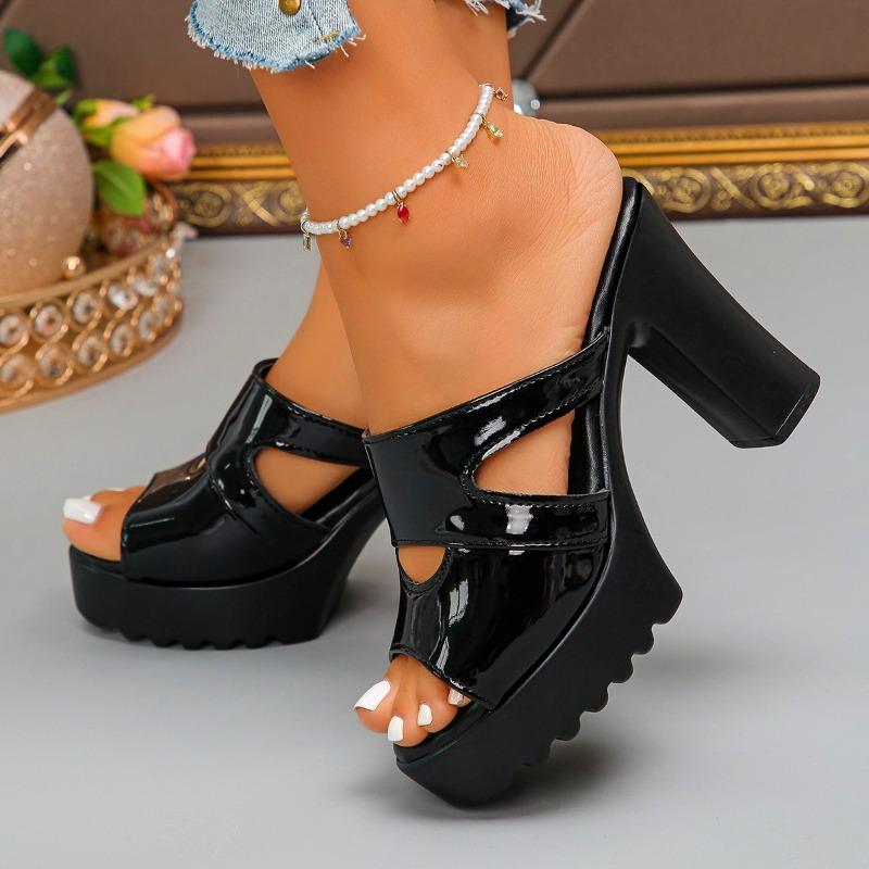 Женские сандалии Летняя обувь на блочном каблуке Однотонные сандалии на массивном высоком каблуке Повседневные сандалии на платформе с открытым носком Sandalia Feminina Женский каблук