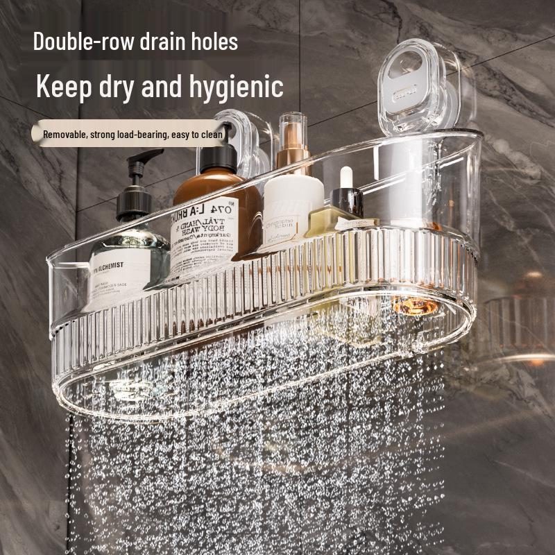 Настенная полка-органайзер на присосках без сверления для ванных принадлежностей и косметики