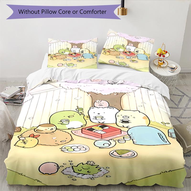 3pcs Sumikko Gurashi pattern bedding set duvet cover set includes duvet cover &pillowcases, perfect all season bedroom decoration & gift