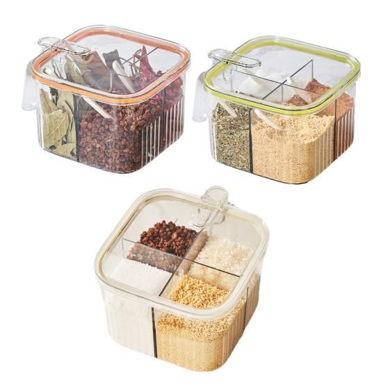 1 комплект, коробка для приправ, 4 отделения, контейнер для специй, приправ с ложкой, многофункциональная коробка для хранения для домашней кухни