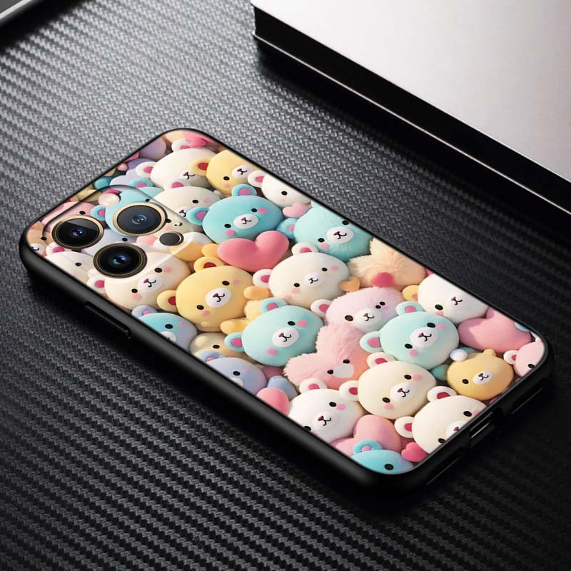 Мультяшные Животные Милый Чехол Для Телефона Для Apple iPhone 17 16 16E 15 14 13 12 11 Pro Max Plus Черный Мягкий Силикон
