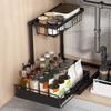 Under Sink Organizer with Sliding Drawer L-Shaped Carbon Steel Storage Rack Rust-Proof Under Sink Rack for Kitchen Bathroom Clutter
