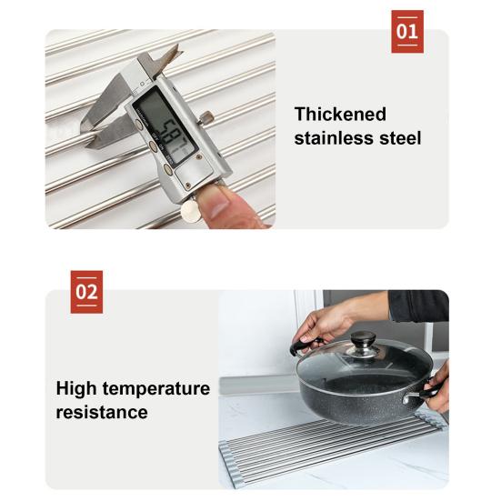 Yousheng Foldable Roll Up Dish Drying Rack Stainless Steel Sink Roller Organizer Practical Kitchen Gadget for Fruits Vegetables Cutlery