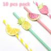 10 шт. Бумажные соломинки с фламинго, ананасом, лимоном, клубникой, гавайская вечеринка луау, тропический напиток