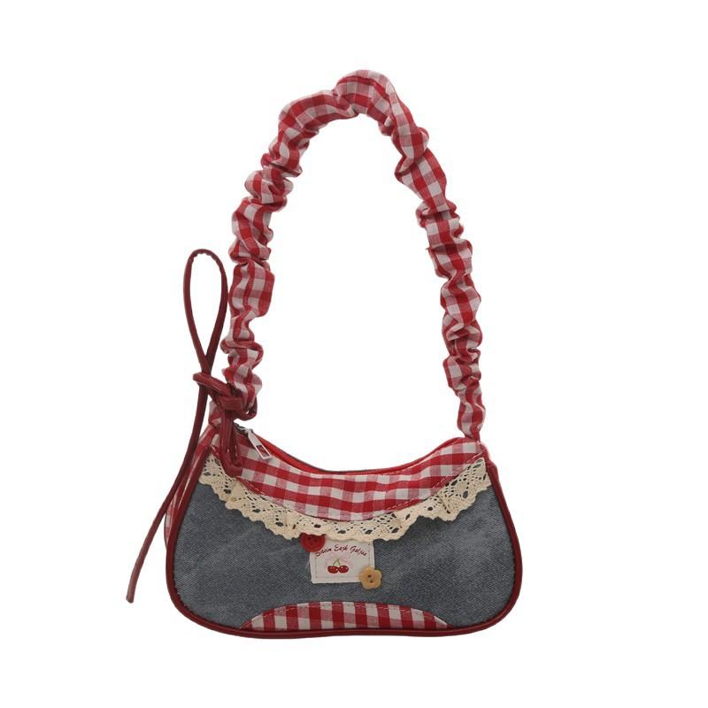 2026 Autumn New Fashion Armpit Color Block Versatile Shoulder Bag Girl Stylish Plaid Handbag Women Purse