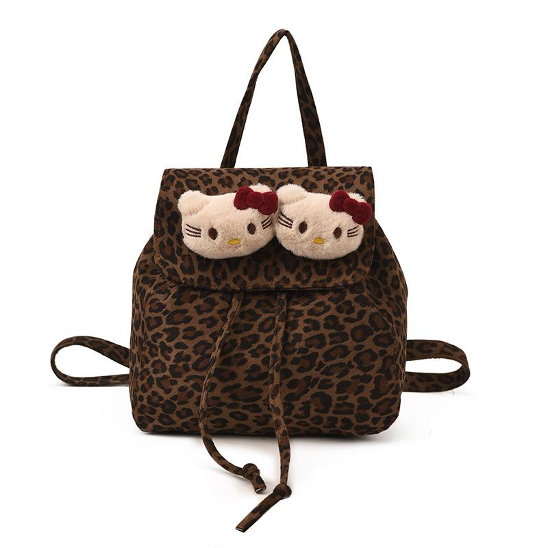 Рюкзак для кошки с леопардовым принтом: Корейский стиль, замша, многоцелевой для девочек - Осень/Зима.