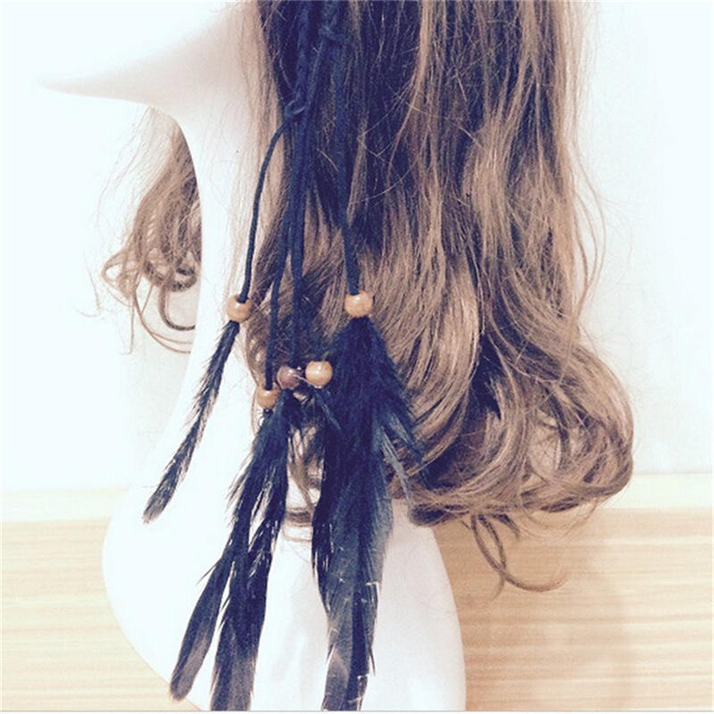 Hippie Indian Feather Headband Handmade Weave Feathers Hair Rope Headdress