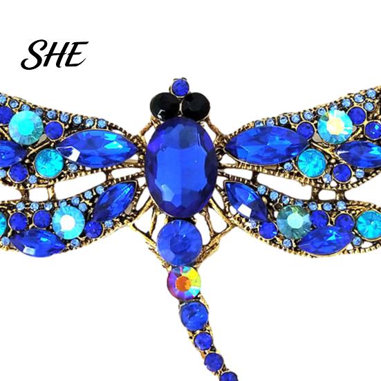 Multi-color Tail Design Brooch Electroplated Alloy Brooch, Dragonfly Pin with Sparkling Rhinestones Inlaid, Durable Decorative Long Badge for