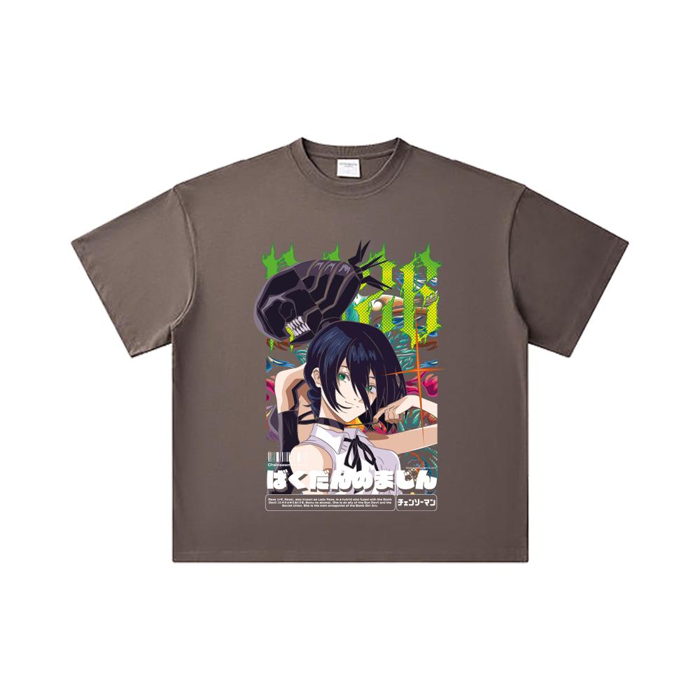 260 GSM Double Yarn 32 Count 100% Cotton Chainsaw Man V54 Reze Print Unisex Heavy Cotton T Shirt… More