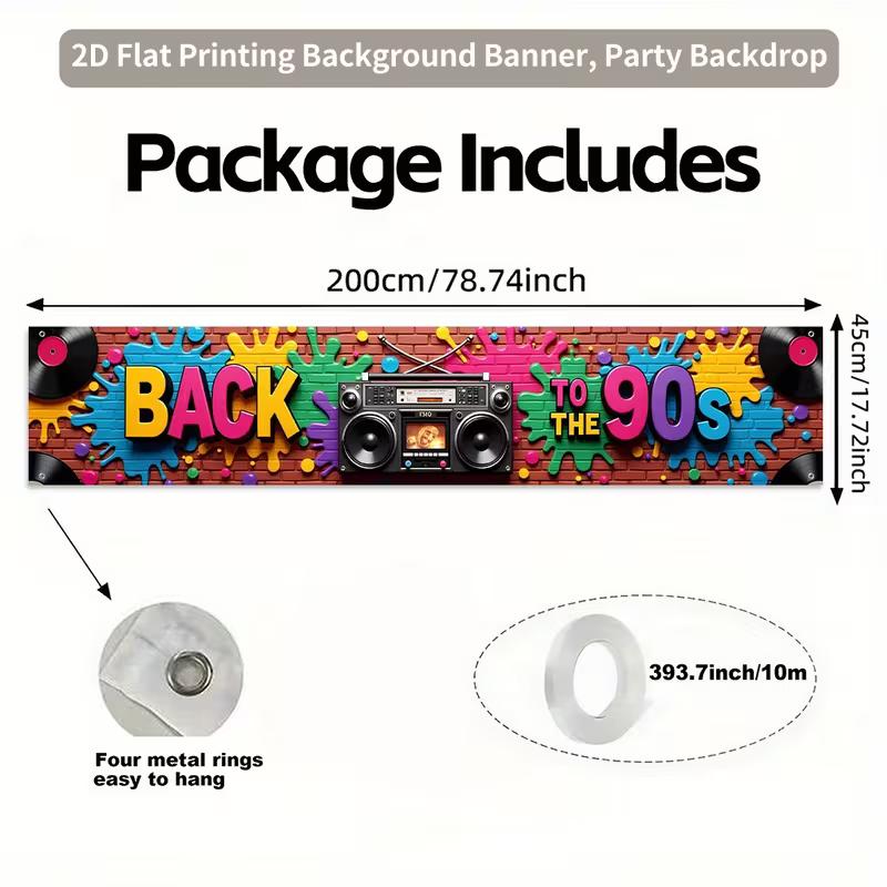2D Back to The 90s Party Backdrop for Hip Hop Throwback Party Decoration