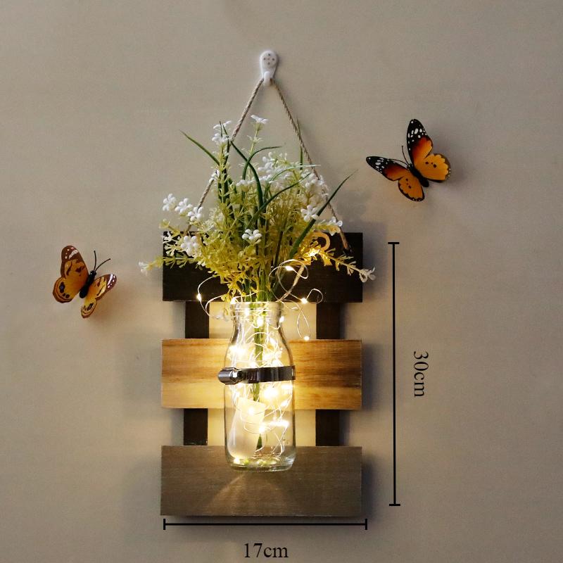 Настенное украшение Ins Style Настенный светильник Nordic Originality Plant Butterfly Background Home Decor Настенные светильники Ваза Лампа для спальни