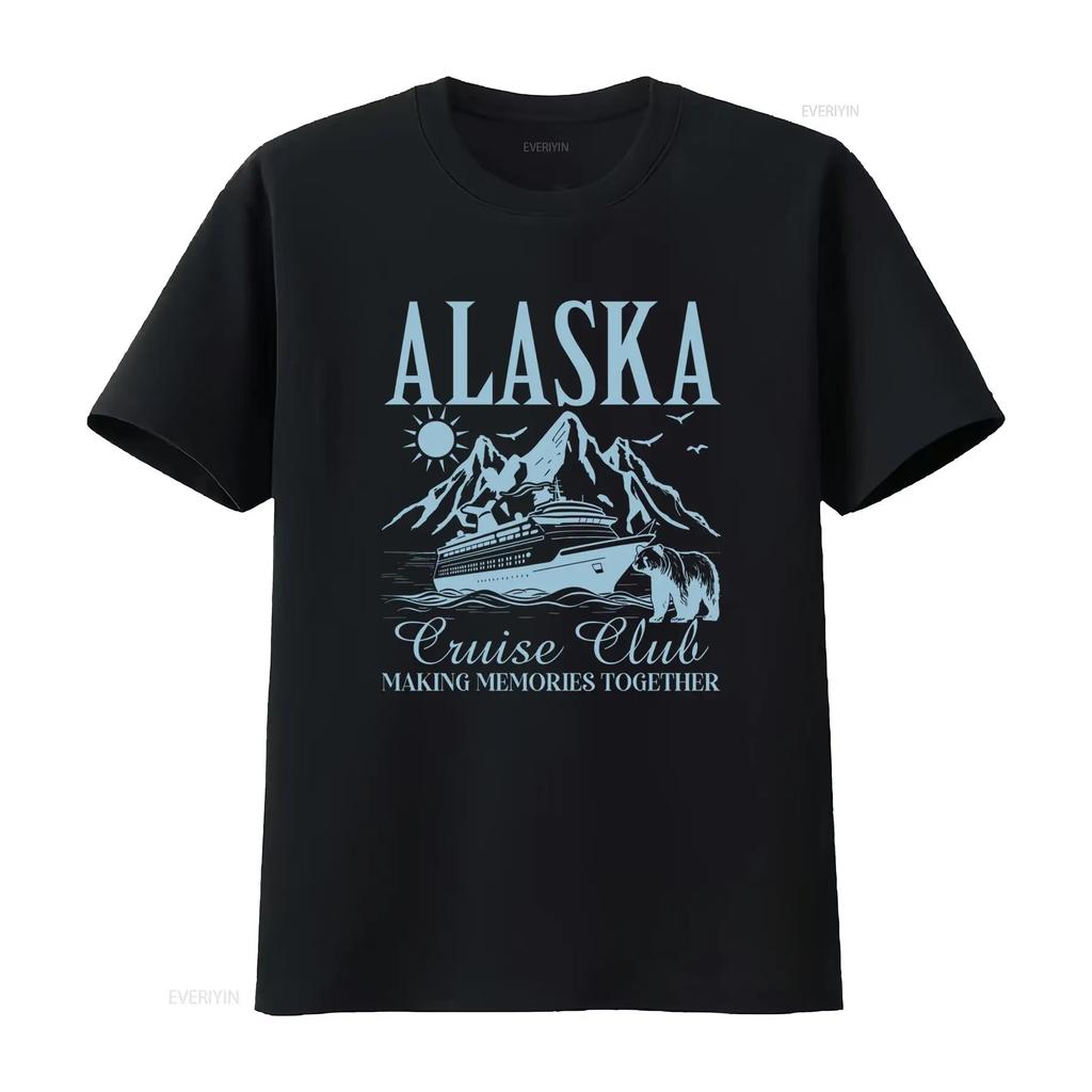 Vintage Alaska Cruise Club Mountain Sea Print Casual T Shirt vintage Washed Stretched Comfortable Unisex Versatile streetwear