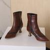 Модные новые осенне-зимние женские ботинки, модные короткие ботинки смешанных цветов с острым носком для женщин, женская обувь на высоком каблуке большого размера, ботильоны