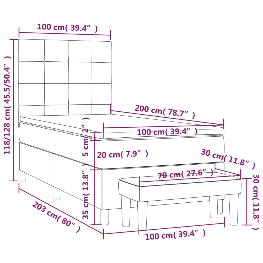Box Spring Bed with Mattress Blue 100x200 cm Fabric
