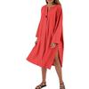 Women's Dresses Loose Casual Solid Color V-Neck Button Long Dresses