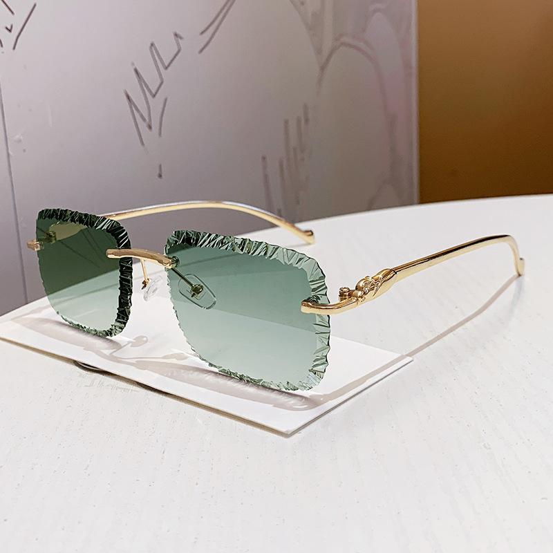 Vintage Rimless Square Sunglasses Women For Men Luxury Brand Designer Sun Glasses Punk Popular Metal Diamond Cutting Shades
