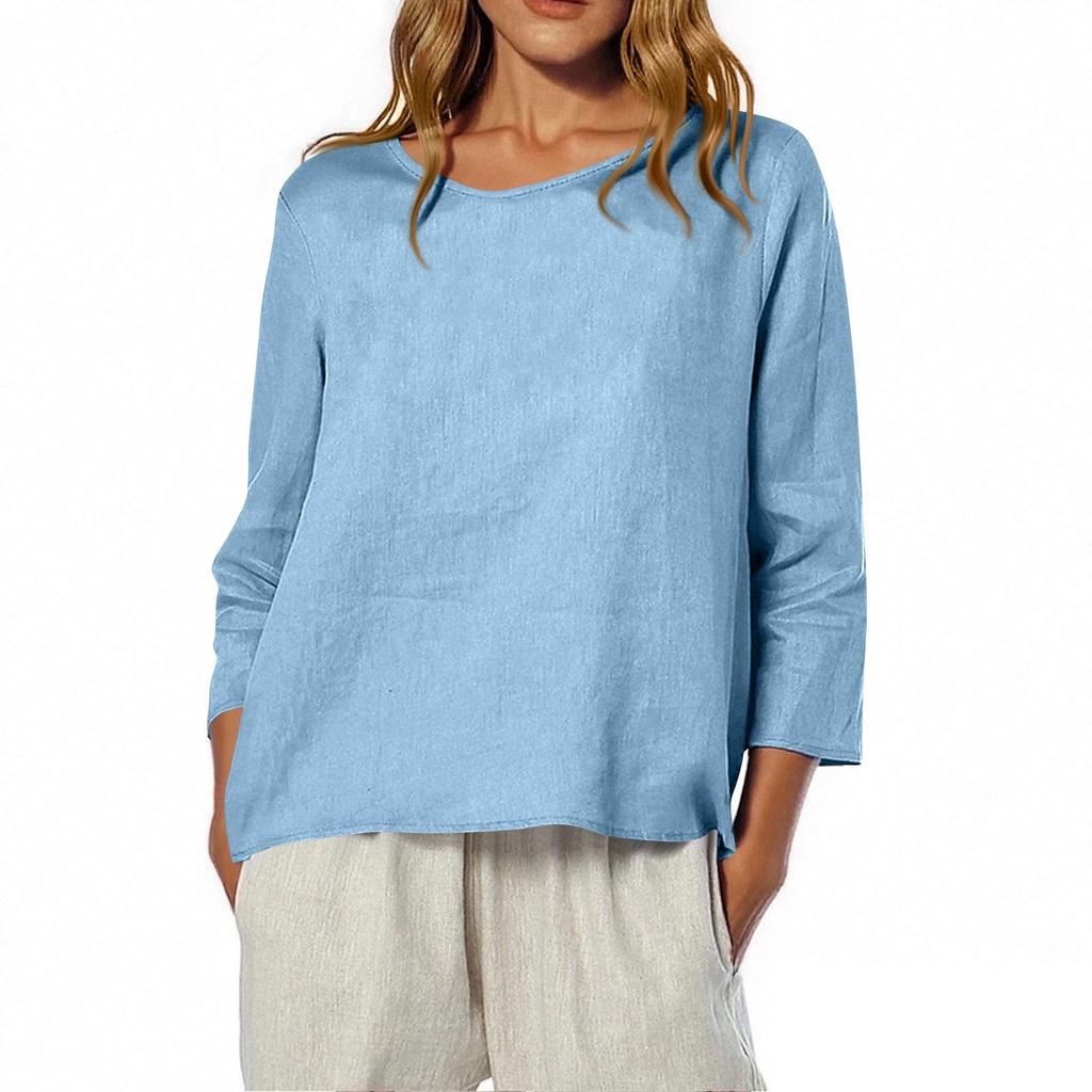 Women's O-Neck 3/4 Sleeve Solid Color Top T-shirt