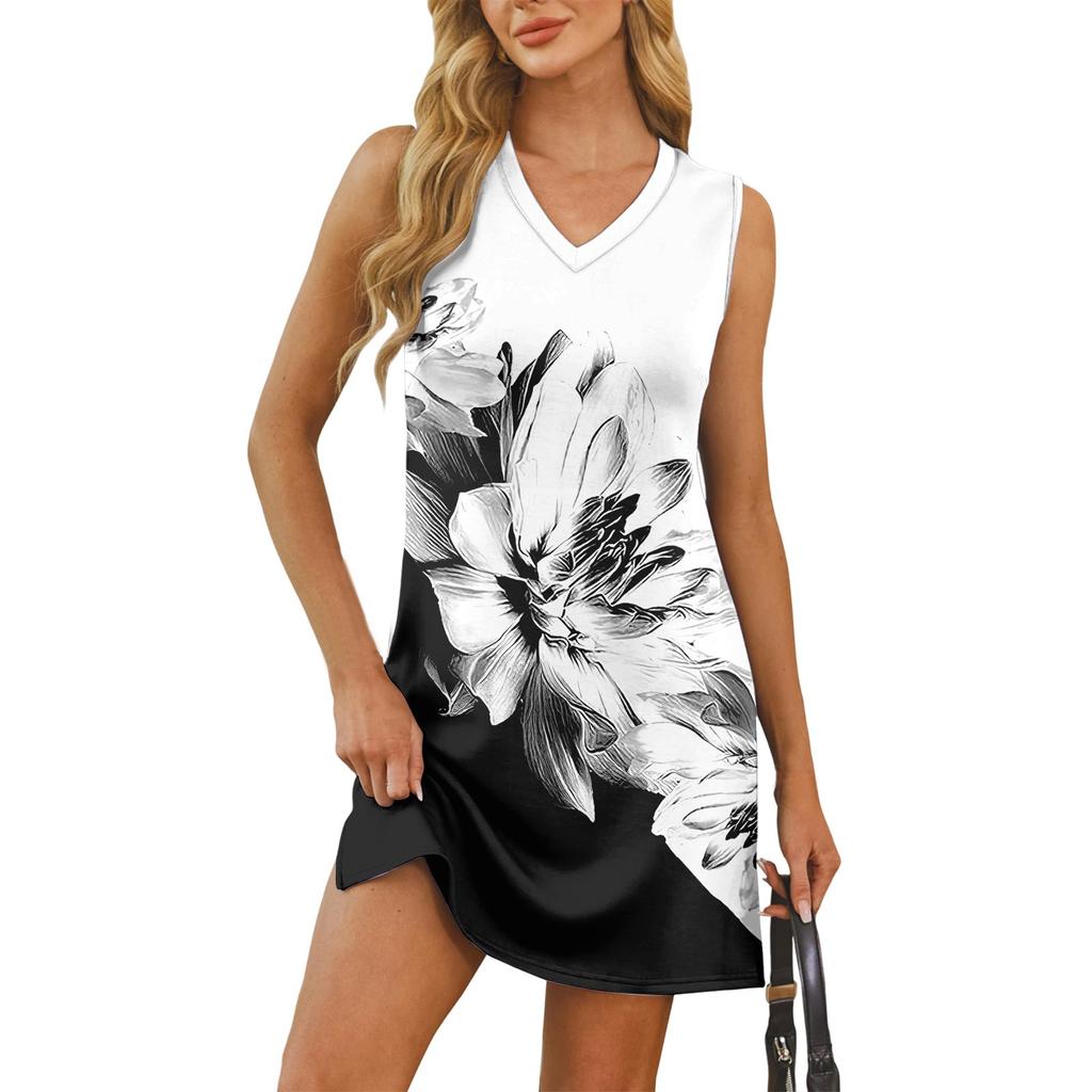 Женский летний повседневный сарафан без рукавов с V-образным вырезом и цветочным принтом для пляжного отдыха